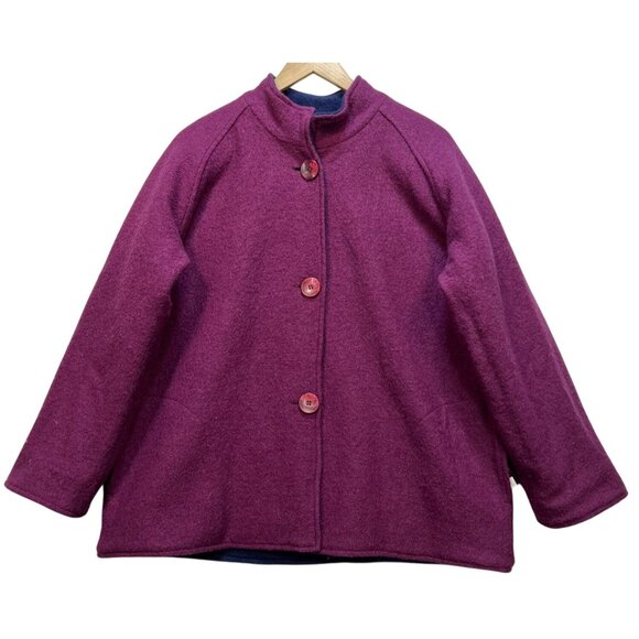 Norm Thompson Women's Button Front Wool Short Coat Long Sleeve Size 1X Fuchsia - Picture 1 of 11